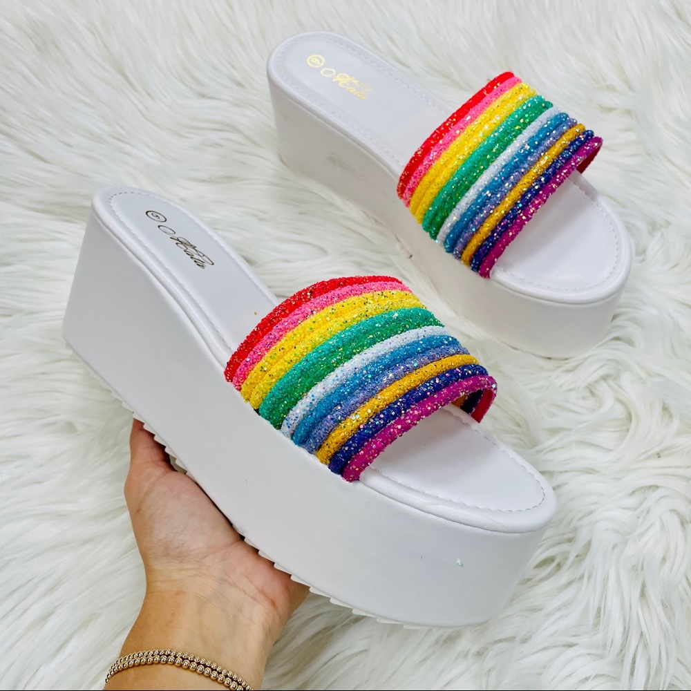 White rainbow platform sandals - Picture 8 of 9